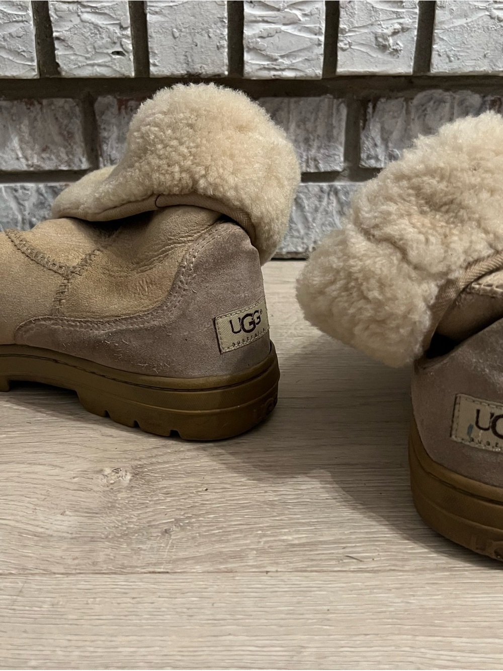 UGG Women’s Tan Suede Shearling Cuff Slippers